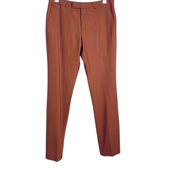 Noose & Monkey Rust Brown Ellroy Pants Slim Straight Leg Wool Size 30 x 30 - Picture 1 of 4